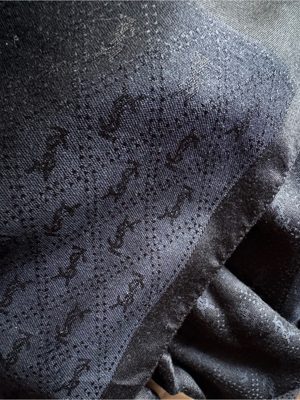 Saint Laurent Black Knit Scarf with YSL Logo Monogram Authentic